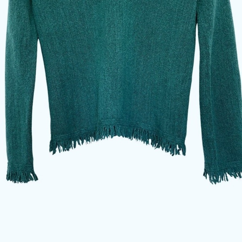 Anthropologie Joy Fringe Sweater Womens XS Dark Teal Green Wool Alpaca Pullover - Picture 4 of 11